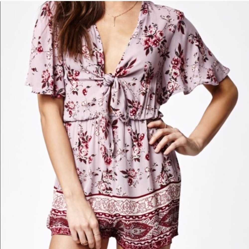 Kendall and Kylie Floral Purple Tie Front Romper